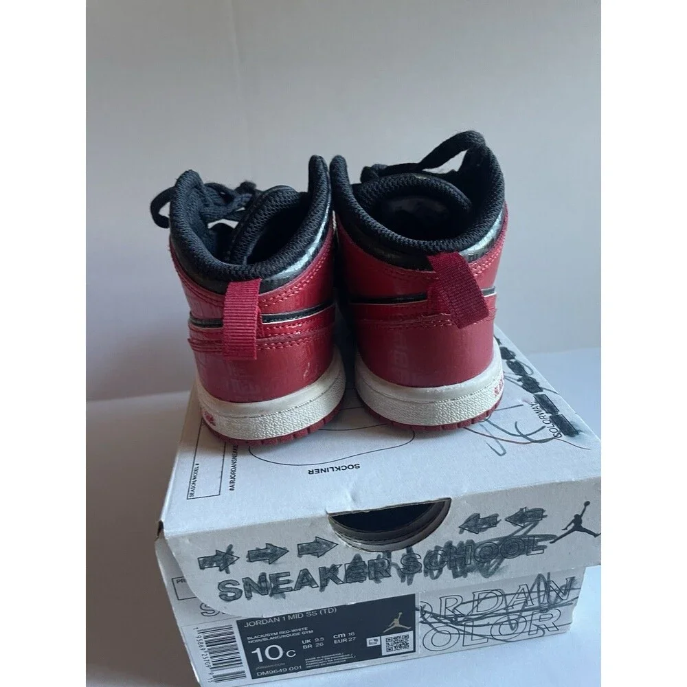 Nike Air Jordan 1 Mid Bred Black Red Toddler Size 10C Kids Sneakers Shoes